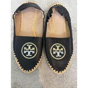 Nearly New Tory Burch flat leather espadrilles, Sz 8, $325